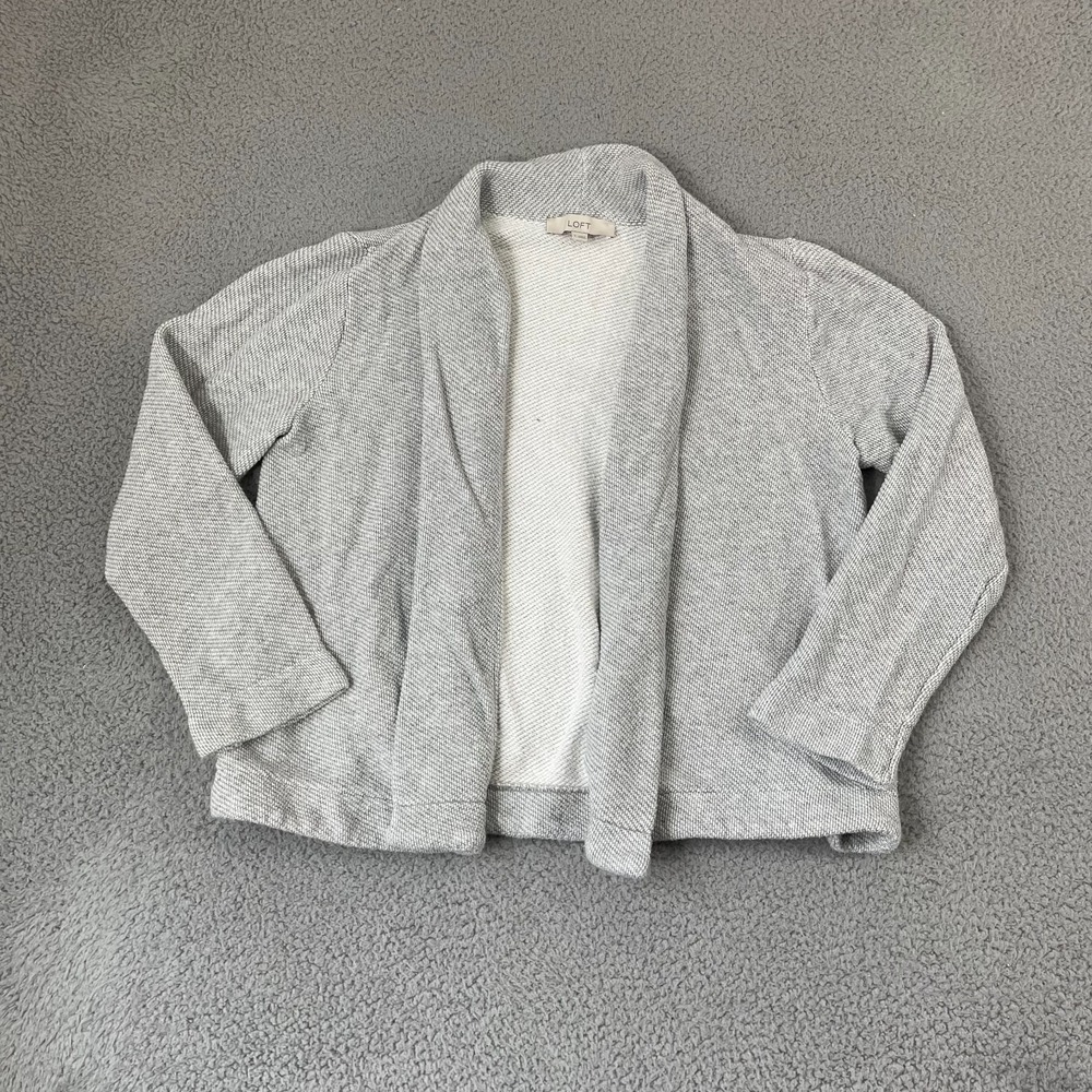 Loft Cardigan Sweater Women S Gray Ribbed Knit Open Front